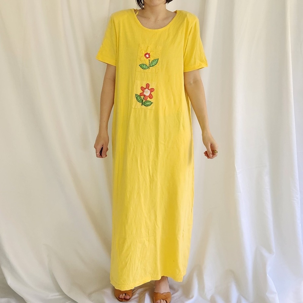 90s‎ Yellow Cotton T-shirt Dress